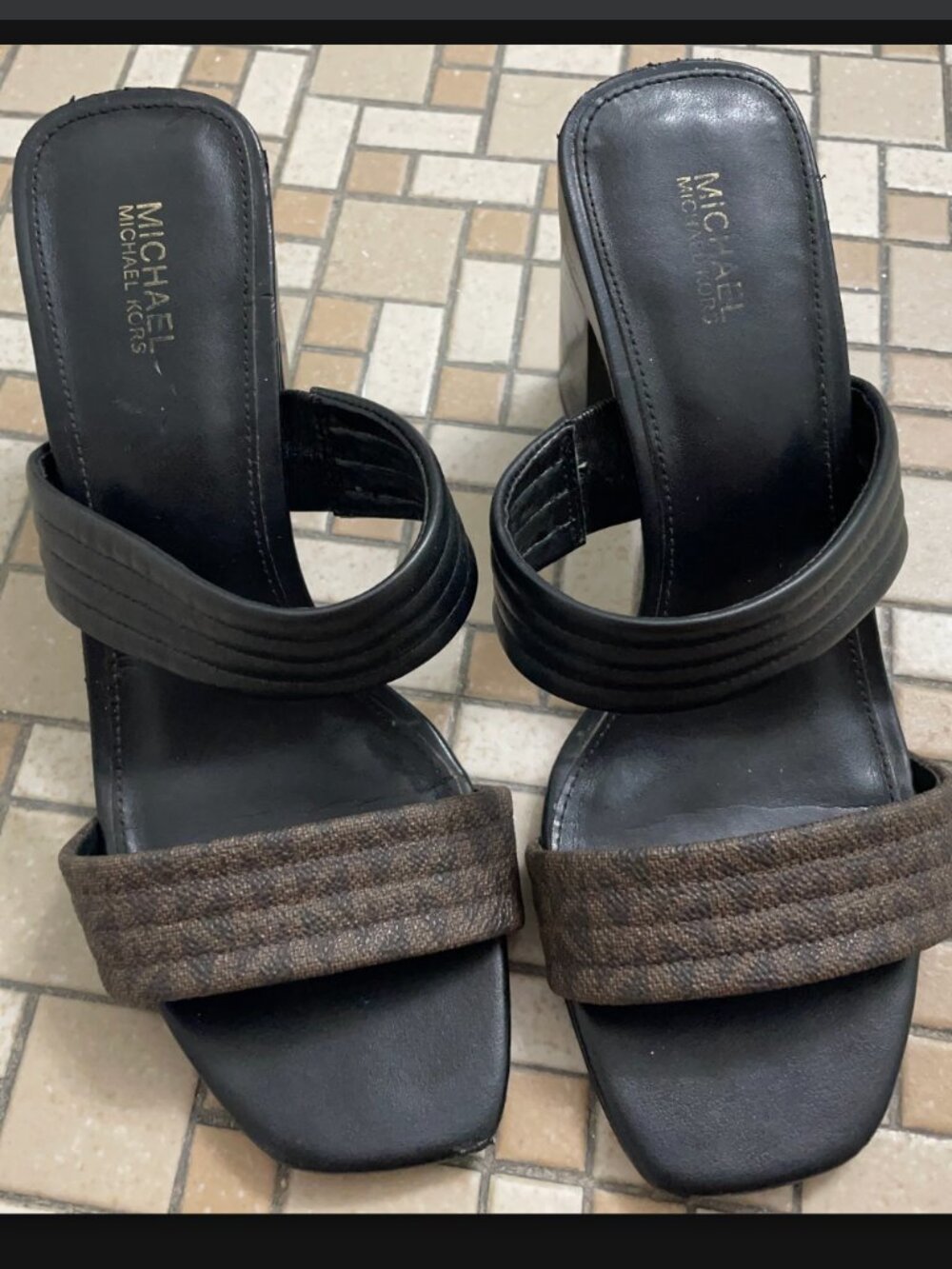 Michael Kors Glenda Mules in Leather & Logo Canvas
